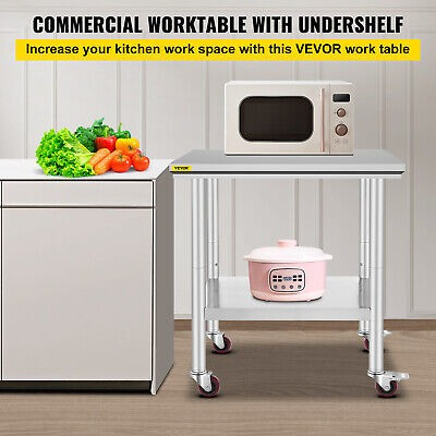 Vevor Rolling Stainless Steel Work Table 30 X24 W/ Cast Gff