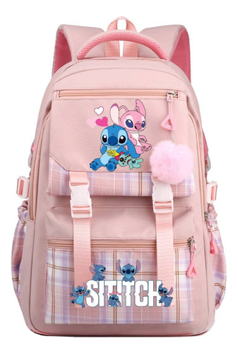 Mochila Stitch Con Estampado De Doble Asiento Para Estudiant