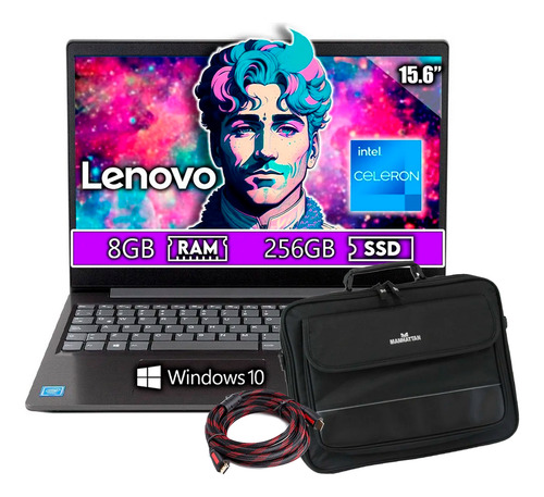 Laptop Lenovo V15 Intel Celeron 15.6 8gb Ram 256gb W10h +kit (Reacondicionado)