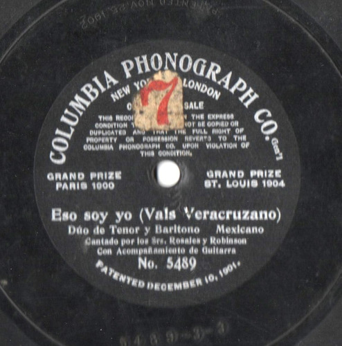 Disco Pasta 78 Rpm Dúo Rosales Y Robinson Eso Soy Yo (vals)