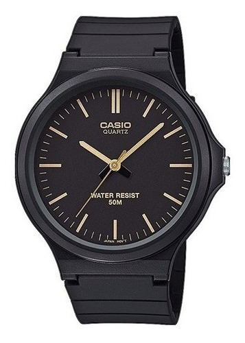 Reloj pulsera Casio Youth MW-240-1E2V de cuerpo color negro, analógica, para hombre, fondo negro, con correa de resina color negro, agujas color dorado y negro, dial dorado, minutero/segundero dorado, bisel color negro y hebilla simple