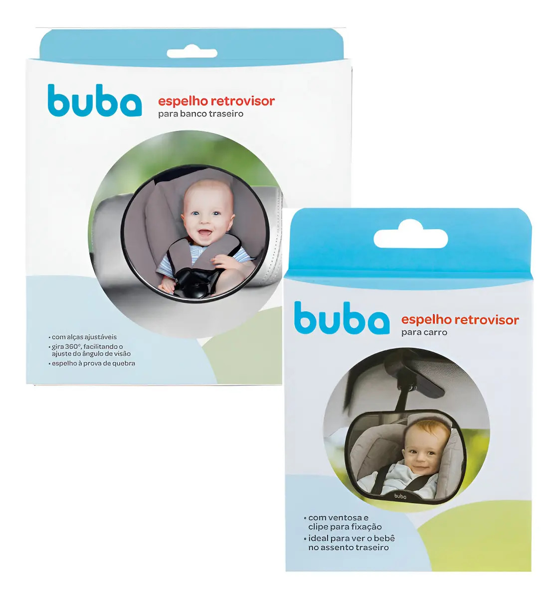Kit 2 Espelho Retrovisor Buba Para Carro Com Ventosa, Clipe e Alças Cor Preto