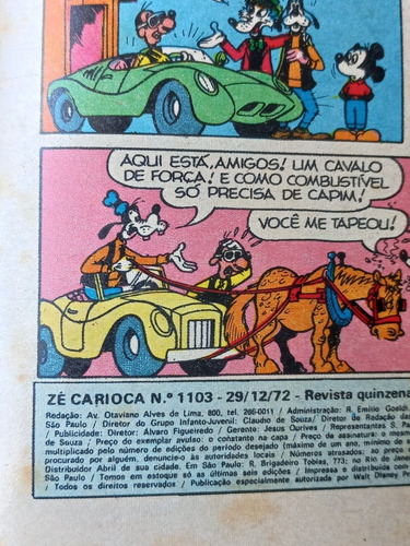 Gibi Antigo Zé Carioca N 1103. Hq Zé Carioca Ano 72. Gibis Disney (Usado)