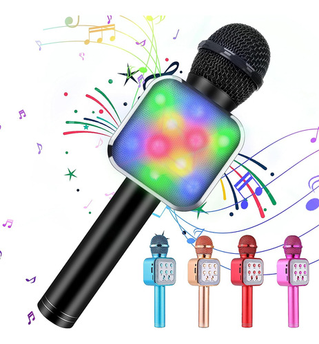 Micrófono Karaoke Inalambrico Con Luz Led/negro