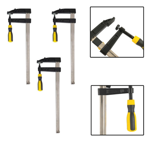 Kit 3 Grampos P Carpinteiro Tipo F Sargento 100x300mm 12 Pol