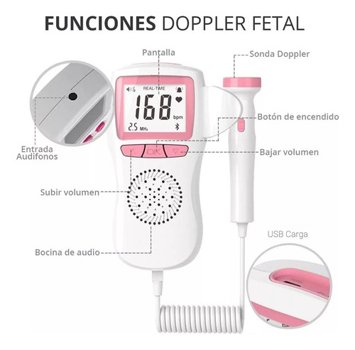 Monitor Cardíaco Fetal Doppler Doméstico Recargable Con Gel