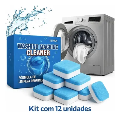 12 Tabletes Pastilhas Higienizar Limpar Máquinas Lavar Roupa