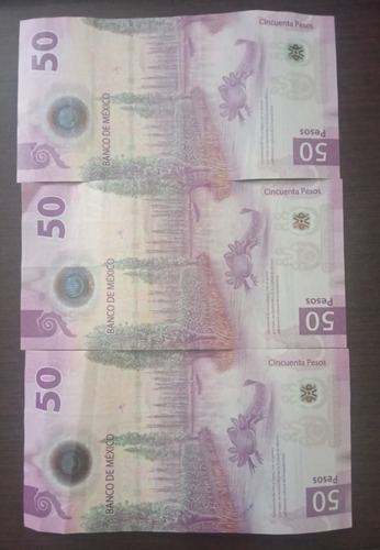 3 Billetes De 50 Pesos Seria Aa Con El Ajolote.