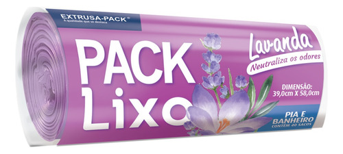 Saco para Lixo Pia e Banheiro Lavanda Pack Lixo 40 Unidades