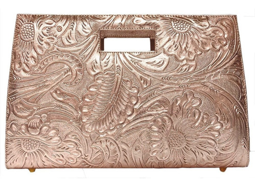 Imagen 2 de 3 de Bolso Frida Oro Rosado Bolsa De Piel Cincelado Envio Gratis