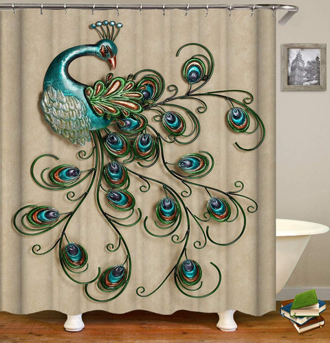 Tjz Home Cortina Ducha Estampado Pavo Real Diseño Animal 72 