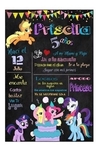 Kit Imprimible Pizarra Little Pony Textos Editables- S