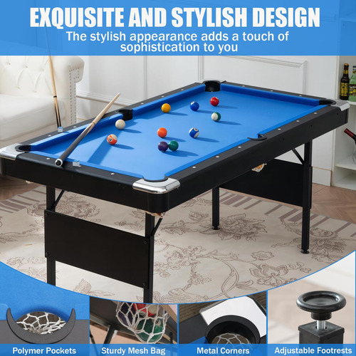 Mesa De Billar 1.68 M Con Bolas Y Accesorios Plegable Color Del Paño