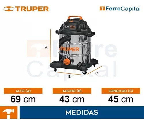 Aspirador Acero Inoxidable 45 L Liquido Solido Truper 101524