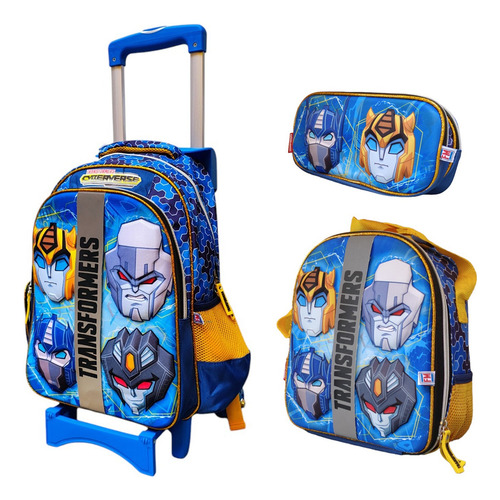 Kit Mochila Carro Lonchera Lapicera Transformers 3d Fotorama Azul Impresion 3d