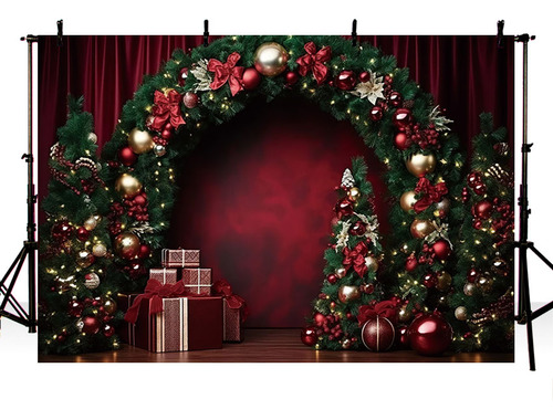 Fondo De Foto De Caja De Regalo De Arco De Árbol De Navidad