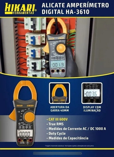 Imagem 5 de 7 de Alicate Amperímetro Hikari Ha-3610 - Dc/ac- Rms Capacitância