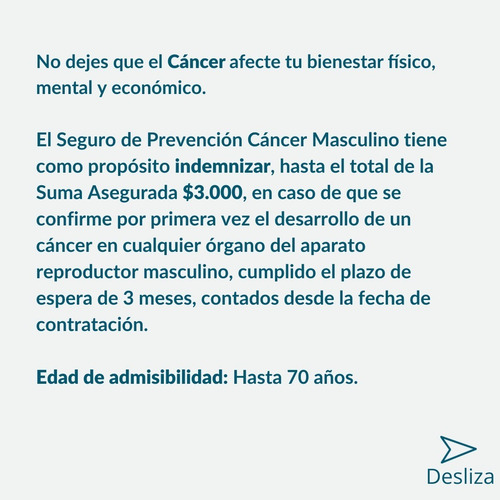 Imagen 2 de 3 de Seguro Prevención De Cáncer Masculino Plan $5.300