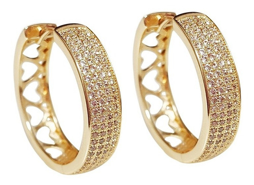Imagem 1 de 7 de Brinco Feminino Argola Média Zirconia Cúbica Banhado Ouro