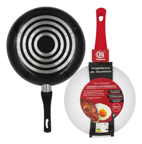 Frigideira Cerâmica Antiaderente 16cm Com Cabo De Silicone Preto