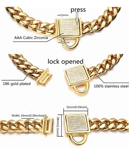 Collar De Cadena Para Perro Dorado De 0.394 In De Ancho Con