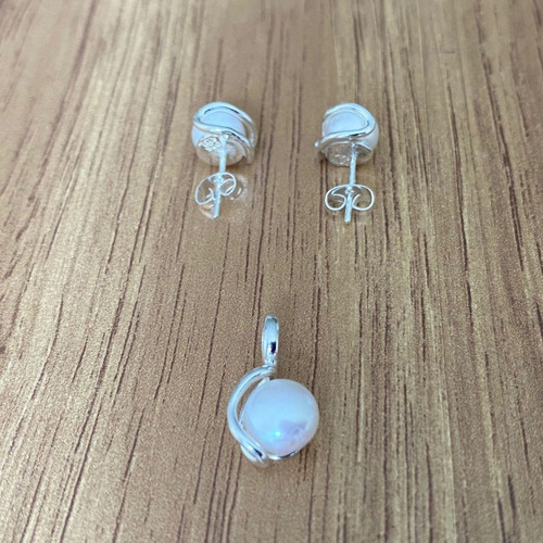Juego Dije Y Aretes Perla Eclipse Plata .925 Agálea Joyería