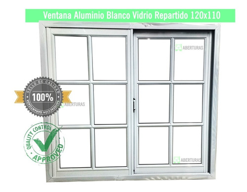 Ventana Aluminio Blanco Vidrio 4m Repartido 120x110 C/vidrio