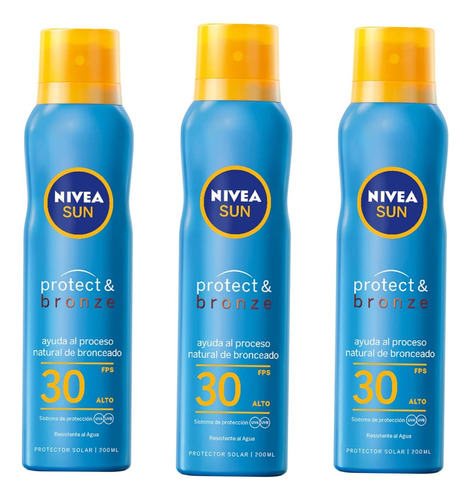 Nivea Sun Protector Solar Fps30+ Protect & Bronze 200ml X 3p