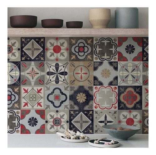 Imagen 3 de 3 de Lamina Azulejos Estilo Calcareos Autoadhesivos 1,20x0,60 Mts