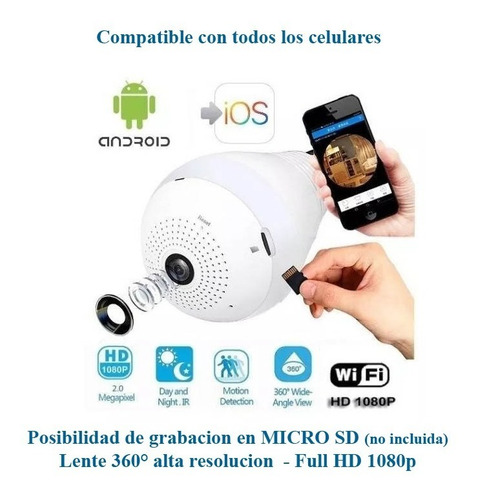 Camara Ip Wifi Foco Lente 360º Led Espia Parlante Sensor