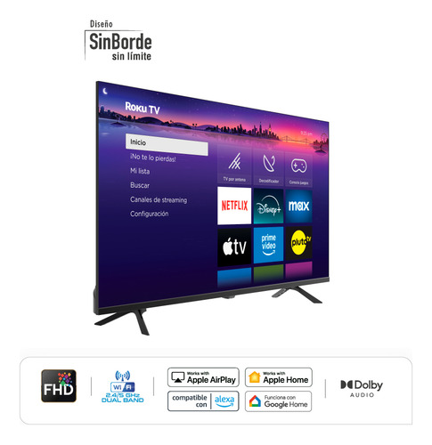 Hyundai Hyled4027rim Tv 40 Pulgadas Led Full Hd Smart Tv, Dolby Audio, Wifi Dual Band, Compatible Con Sistema Operativo Roku Con Alexa, Apple Air Play Y Google Home, Diseño Border Less (2025)