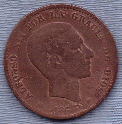 España 10 Centimos 1877 * Alfonso Xii * Escudo *