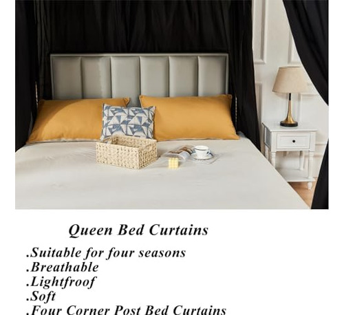 Cortinas De Cama Con Dosel Color Negro 4 Cortinas De Esqui