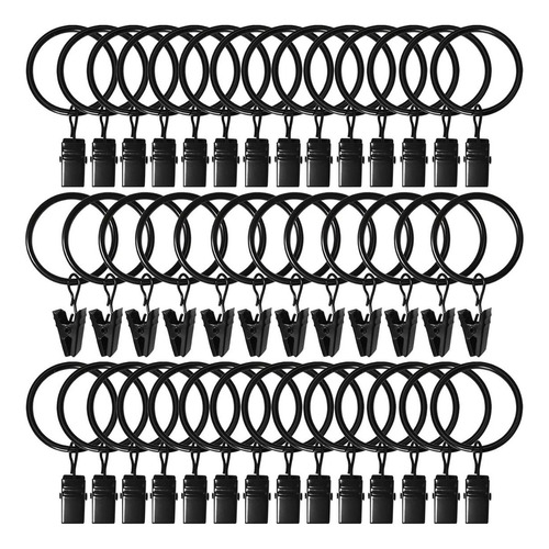 Timotech 40 Pinzas Cortinas Resistentes, Anillos Ajustables Color Negro