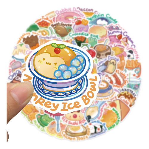 50 Pegatinas Con Dibujos Animados Kawaii, Postres, Comida, G