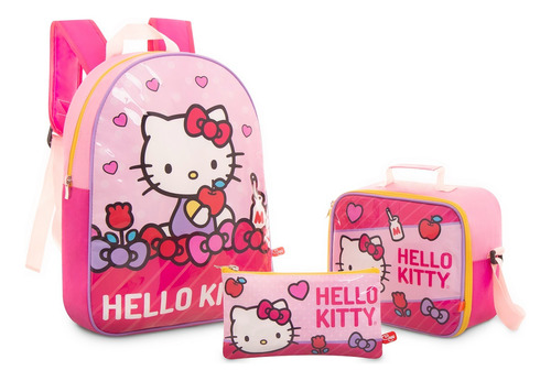 Combo Escolar Morral, Cartuchera Y Lonchera - Hello Kitty