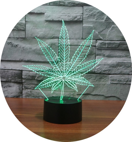 Cannabis Hoja Holograma Led 3d Ilusion 7 Colores Lampara