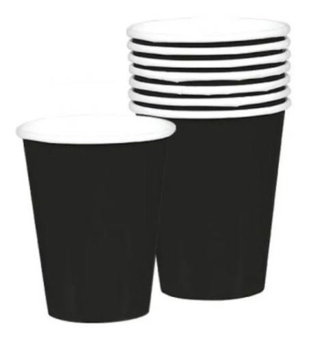 Vasos Encerados Negro 12 Y 16 Oz (50c/u) Con Tapa Y Fajillas