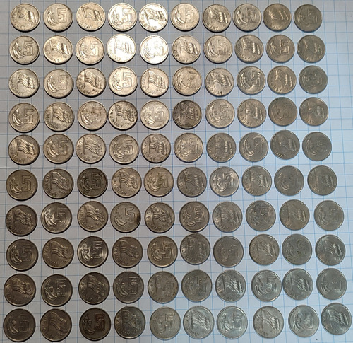 Lote 100 Monedas Antiguas Uruguayas De $5 De 1981