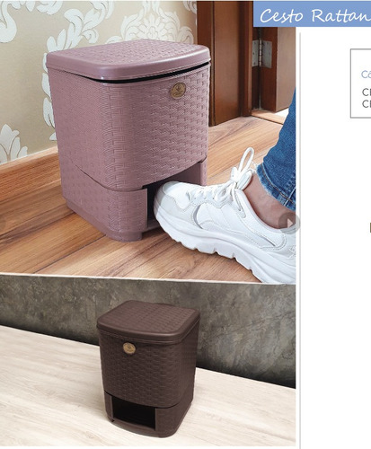 Cesto Bote De Basura De Pedal Plástico Rattan 15 L