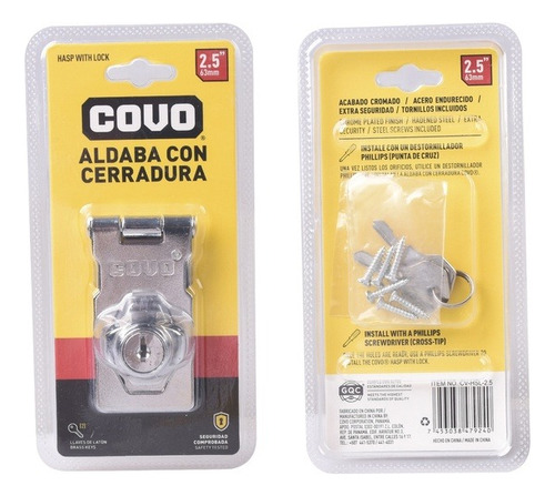 Aldaba Con Cerradura 2 1/2 Pulgada Marca Covo