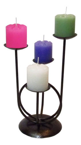 Castiçal 4 Aros Coroa Advento Candelabro Porta Velas Mesa