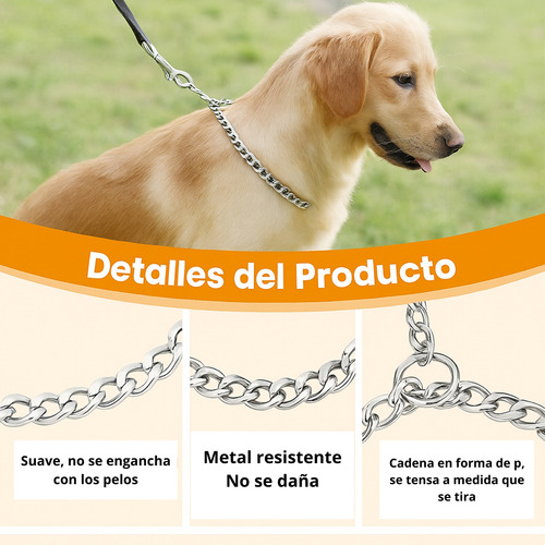Collar Ahorque Perros Paseo Entrenamiento Cadena Gruesa Plateado Ahorque - Entrenamiento L