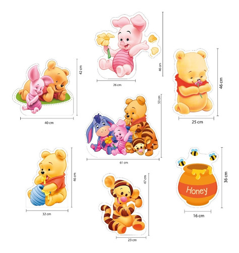 Figuras Winnie Pooh Bebé Base Rígida Kit 7 Pzas Coroplast
