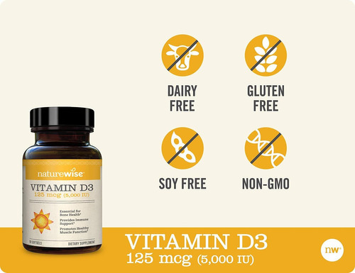 Imagen 3 de 3 de Vitamina D3 Naturewise 125mcg 5000iu 90 Capsulas Sabor Sin Sabor