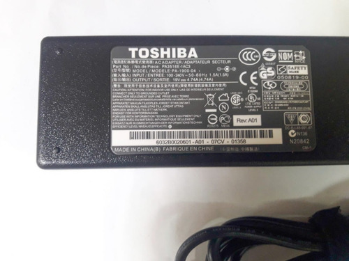 Cargador Toshiba P775 C850 L755 19v 4.74a Pa2521 Con Cable 