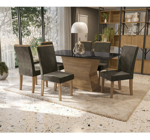 Conjunto De Mesa Com 6 Cadeiras Kappesberg Tilia Cor Nogueira