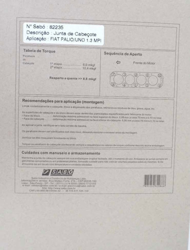 Imagen 3 de 3 de Empacadura Camara Fiat Uno Palio Siena Mpi 1.3 Amianto Sabo