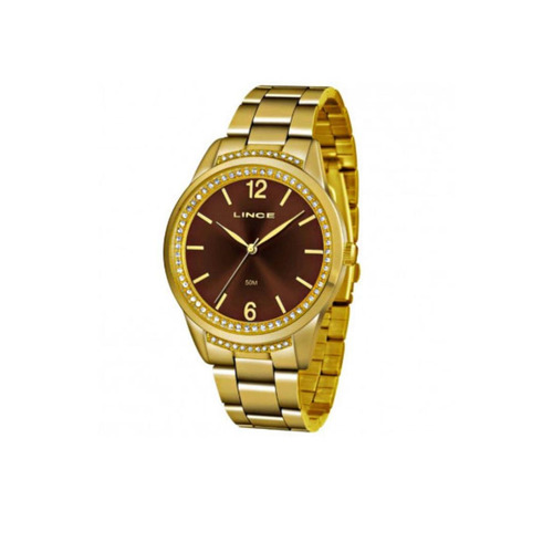 Relogio Feminino Dourado Lince Caixa Com Pedras Lrgj075l N2