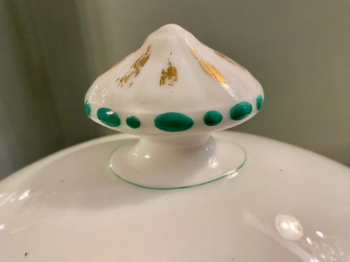 Sopera Guisera Grande Vajilla Antigua Blanco Y Verde Blanco (Usado)